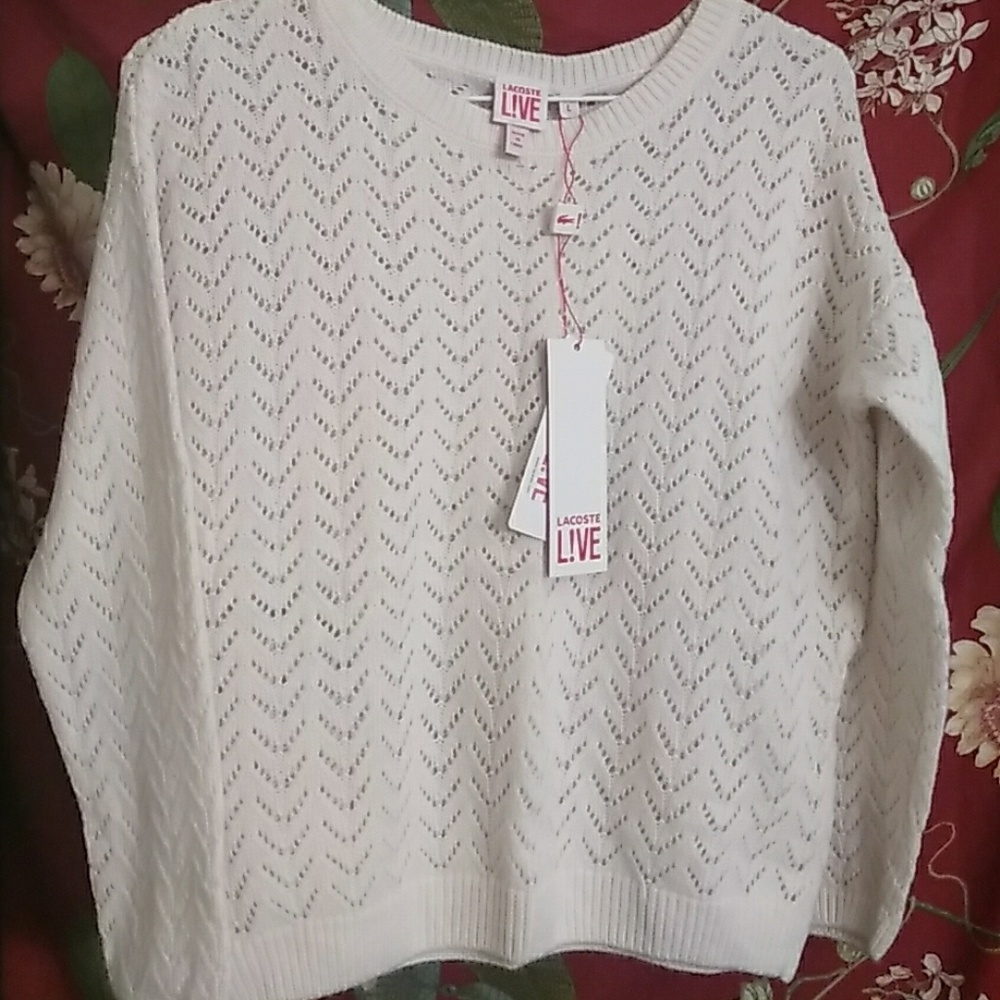 Lacoste ivory knit sweater Large